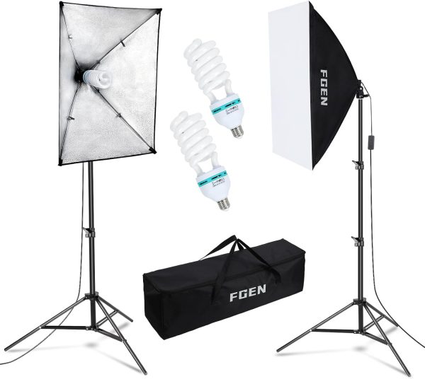 FGen Softbox Fotostudio Set, Fotolicht 2x50x70cm Beleuchtung für Fotostudios mit E27 Sockel