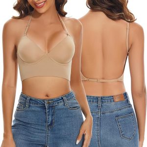 BH mit niedrigem Rücken für Frauen, Push-Up, tiefer V-Ausschnitt, tiefer rückenfreier BH,
