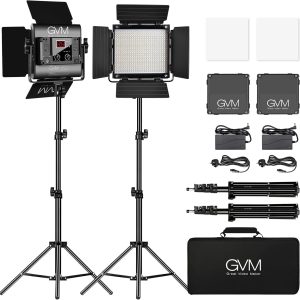 GVM 480 LED Videoleuchte mit Stativ, 2 Set Bi-Color 2300K-6800K Studiolicht Fotolicht Panel 13000Lux/0,5m