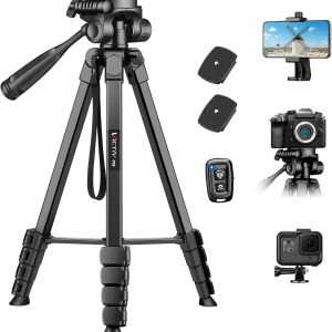 Victiv Neues Kamera Handy Stativ, 172cm Tragbares Camera Tripod, Aluminium Dreibein Stativ mit Abnehmbar 3-Wege-Kopf