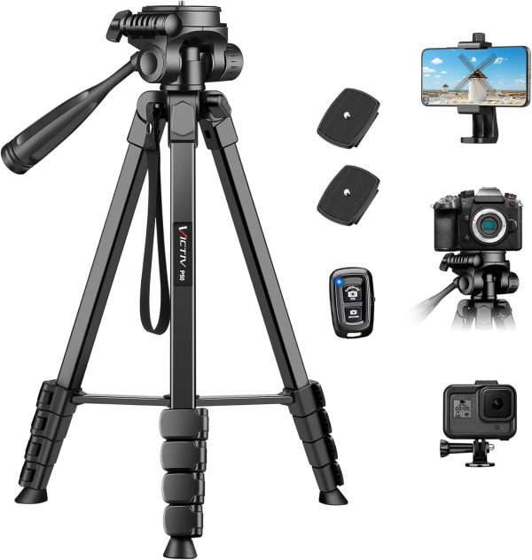 Victiv Neues Kamera Handy Stativ, 172cm Tragbares Camera Tripod, Aluminium Dreibein Stativ mit Abnehmbar 3-Wege-Kopf