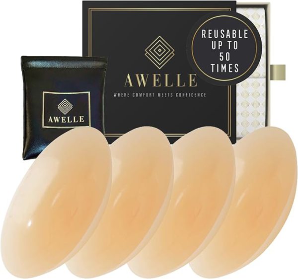 AWELLE Nippel Pads - Selbstklebende Brustwarzenabdeckungen aus Silikon [Wiederverwendbar & Waschbar]