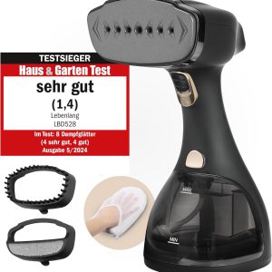 LEBENLANG Steamer Dampfglätter TESTSIEGER - 1500W & 300ml inkl. Bügelhandschuh & Aufsätze