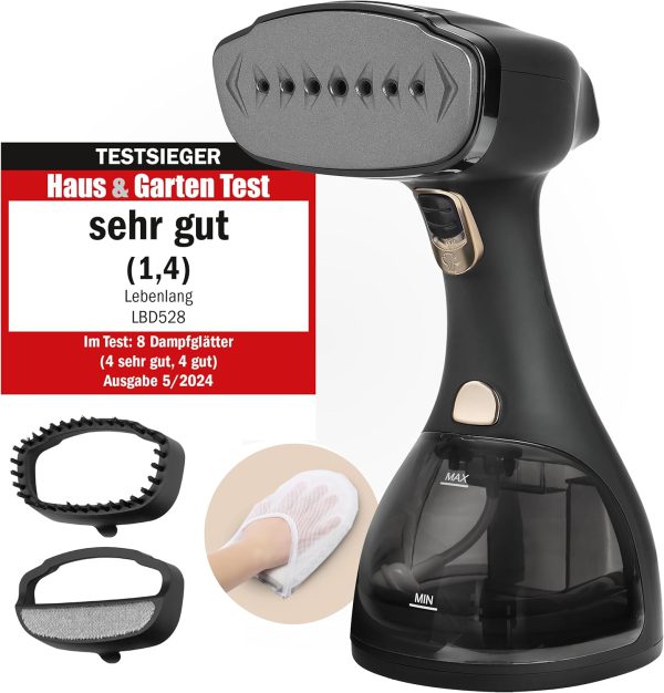LEBENLANG Steamer Dampfglätter TESTSIEGER - 1500W & 300ml inkl. Bügelhandschuh & Aufsätze